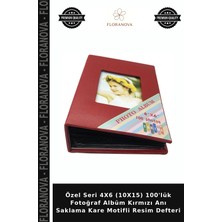 Floranova Özel Seri 4x6 (10X15) 100'LÜK Fotoğraf Albüm Kırmızı Anı Saklama Kare Motifli Resim Defteri