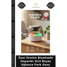 Floranova Özel Üretim Bluetooth Hoparlör D14 Beyaz Eğlence Park Genç
