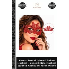 Floranova Kırmızı Dantel Işlemeli Sultan Maskesi – Venedik Balo Maskesi Eğlence Aksesuarı Yarım Maske