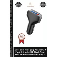 Floranova Özel Seri Hızlı Şarj Adaptörü 4 Port Çift USB C20 Siyah Taşıt Şarjı Telefon Aksesuar Araç Içi