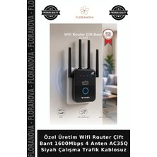 Floranova Özel Üretim Wifi Router Çift Bant 1600MBPS 4 Anten AC35Q Siyah Çalışma Trafik Kablosuz