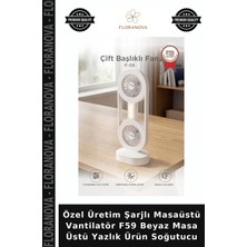 Floranova Özel Üretim Şarjlı Masaüstü Vantilatör F59 Beyaz Masa Üstü Yazlık Ürün Soğutucu
