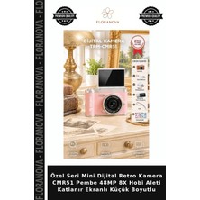 Floranova Özel Seri Mini Dijital Retro Kamera CMR51 Pembe 48MP 8x Hobi Aleti Katlanır Ekranlı Küçük Boyutlu