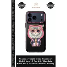 Floranova Aksesuar Çeşit Cihaz Aksesuarı Mobil Kap 18 Pro Kılıf Magsafe Kedi Nakış Standlı Fermuar Nimmy
