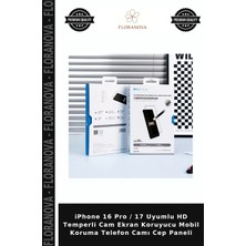 Floranova iPhone 16 Pro / 17 Uyumlu Hd Temperli Cam Ekran Koruyucu Mobil Koruma Telefon Camı Cep Paneli
