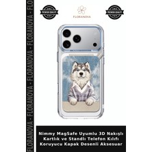 Floranova Nimmy Magsafe Uyumlu 3D Nakışlı Kartlık ve Standlı Telefon Kılıfı Koruyucu Kapak Desenli Aksesuar