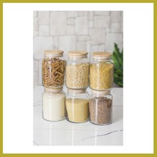Bezos 6 Lı Set Bambu Kapaklı Cam Kavanoz & Erzak Saklama Kabı 800 ml Orta Boy ( Vakum Kapak ) Bcks