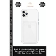 Floranova Özel Üretim Redmi Note 15 Uyumlu Kartlık Detaylı Şeffaf Yuki Silikon Kılıf Cep Eşyası Telefon Süs