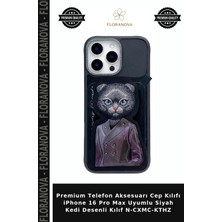 Floranova Premium Telefon Aksesuarı Cep Kılıfı iPhone 16 Pro Max Uyumlu Siyah Kedi Desenli Kılıf N-Cxmc-Kthz