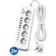 Şanal 5'li Akım Korumalı Priz 3500W 16A, 4 Usb-A ve 5 Type-C Çıkışlı, Qc 3.0 20W Hızlı Şarj, 2 Metre Kablolu Çoklu Priz Ps-5