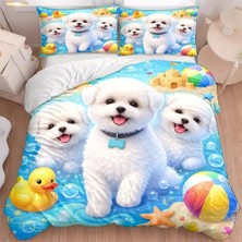 Tr Bichon Frise Nevresim Takımı, 200 x 220, Beyaz, Fermuarlı Nevresim Takımı, Yetişkinler ve �