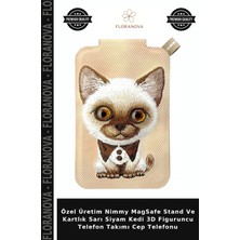 Floranova Özel Üretim Nimmy Magsafe Stand ve Kartlık Sarı Siyam Kedi 3D Figuruncu Telefon Takımı Cep Telefonu