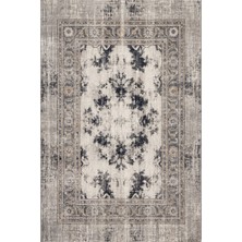 Rugzella Vintage Eskitme Soyut Desenli Güvercin Grisi Krem Lacivert Salon Yıkanabilir Halı