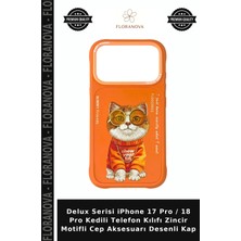 Floranova Delux Serisi iPhone 17 Pro / 18 Pro Kedili Telefon Kılıfı Zincir Motifli Cep Aksesuarı Desenli Kap