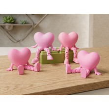 3D Baskı Hareketli Kalp Figürü - Eklemli Dekoratif Oyuncak (1 Adet)-Pembe