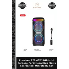 Floranova Premium F70 40W Rgb Işıklı Karaoke Parti Hoparlörü Müzik Ses Ünitesi Mikrofonlu Set