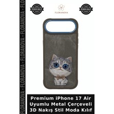 Floranova Premium iPhone 17 Air Uyumlu Metal Çerçeveli 3D Nakış Stil Moda Kılıf