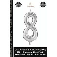 Floranova Özel Üretim 8 Rakam Gümüş Mum Kutlama Süsü Parti Aksesuarı Doğum Günü Mumu