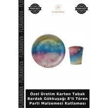 Floranova Özel Üretim Karton Tabak Bardak Gökkuşağı 8’li Tören Parti Malzemesi Kutlaması