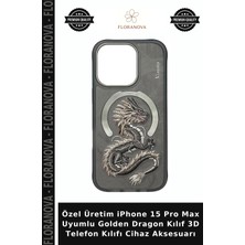 Floranova Özel Üretim iPhone 15 Pro Max Uyumlu Golden Dragon Kılıf 3D Telefon Kılıfı Cihaz Aksesuarı
