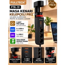 Azurtech Ftr-19 Masa Kenarı Kelepçeli Çoklu Priz, 3 Soketli, 2 Usb-A ve 1 Usb-C Çıkışlı Masaüstü Priz