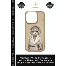 Floranova Premium iPhone 16 Magsafe Nakışlı Silikon Kılıf 3D Modern Stil Şık Aksesuar Günlük Kullanım
