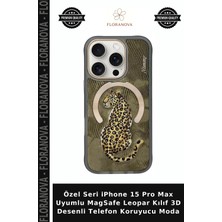 Floranova Özel Seri iPhone 15 Pro Max Uyumlu Magsafe Leopar Kılıf 3D Desenli Telefon Koruyucu Moda