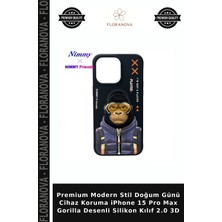 Floranova Premium Modern Stil Doğum Günü Cihaz Koruma iPhone 15 Pro Max Gorilla Desenli Silikon Kılıf 2.0 3D