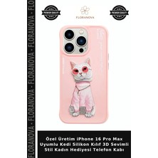 Floranova Özel Üretim iPhone 16 Pro Max Uyumlu Kedi Silikon Kılıf 3D Sevimli Stil Kadın Hediyesi Telefon Kabı