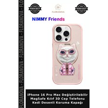Floranova iPhone 16 Pro Max Değiştirilebilir Magsafe Kılıf 3D Cep Telefonu Kedi Desenli Koruma Kapağı