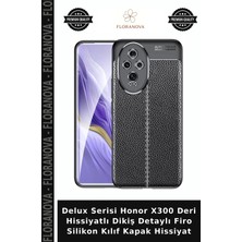 Floranova Delux Serisi Honor X300 Deri Hissiyatlı Dikiş Detaylı Firo Silikon Kılıf Kapak Hissiyat