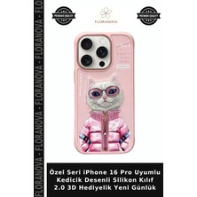 Floranova Özel Seri iPhone 16 Pro Uyumlu Kedicik Desenli Silikon Kılıf 2.0 3D Hediyelik Yeni Günlük