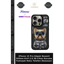 Floranova iPhone 15 Pro Köpek Desenli Silikon Kılıf 2.0 3D Cihaz Koruma Yumuşak Doku Telefon Aksesuarı