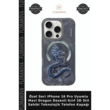 Floranova Özel Seri iPhone 16 Pro Uyumlu Mavi Dragon Desenli Kılıf 3D Stil Sahibi Teknolojik Telefon Kapağı