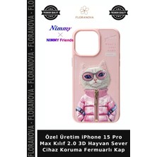 Floranova Özel Üretim iPhone 15 Pro Max Kılıf 2.0 3D Hayvan Sever Cihaz Koruma Fermuarlı Kap