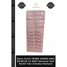 Floranova Delux Serisi Pembe Gümüş Deri Bileklik 12 Adet Aksesuar Seti Renkli Takı Arkadaş Hediyesi