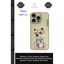 Floranova iPhone 15 Pro Uyumlu Shiba Inu Desenli Silikon Kılıf 3D Günlük Kullanım Hassas Tuşlu Kamera Korumalı