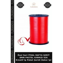 Floranova Özel Seri Ithal Rafya Şerit 8mm Pastel Kırmızı 026 Kreatif Ip Paket Şeridi Dekor Ipi