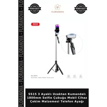 Floranova SS15 3 Ayaklı Uzaktan Kumandalı 1800MM Selfie Çubuğu Mobil Cihaz Çekim Malzemesi Telefon Ayağı