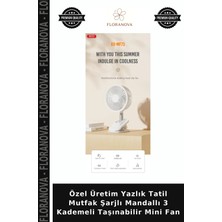 Floranova Özel Üretim Yazlık Tatil Mutfak Şarjlı Mandallı 3 Kademeli Taşınabilir Mini Fan