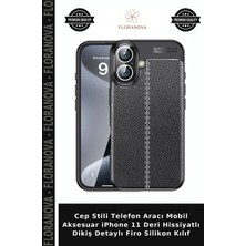 Floranova Cep Stili Telefon Aracı Mobil Aksesuar iPhone 11 Deri Hissiyatlı Dikiş Detaylı Firo Silikon Kılıf