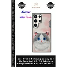 Floranova Özel Üretim Samsung Galaxy S24 Big Eyes Kedi Kılıf 3D Arkadaşa Hediye Desenli Kap Cep Aksesuarı