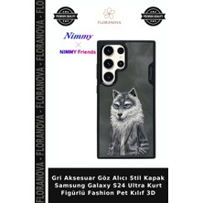 Floranova Gri Aksesuar Göz Alıcı Stil Kapak Samsung Galaxy S24 Ultra Kurt Figürlü Fashion Pet Kılıf 3D