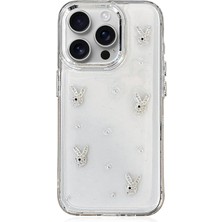 Str Store iPhone 14 Pro ile Uyumlu Şeffaf Kılıf – Taşlı Tavşan Bunny Figürlü, Darbe Emici Tpu, Kamera Korumalı, Hafif Tasarım