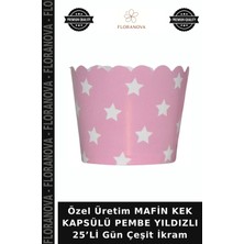 Floranova Özel Üretim Mafin Kek Kapsülü Pembe Yıldızlı 25’li Gün Çeşit Ikram