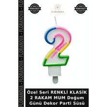 Floranova Özel Seri Renkli Klasik 2 Rakam Mum Doğum Günü Dekor Parti Süsü