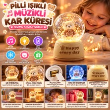 Str Store Pilli Işıklı Müzikli Kar Küresi–sevimli Ayıcık Figürlü Eğlenceli Masaüstü Biblo, LED Aydınlatmalı Dekoratif Hediyelik Kar Küresi