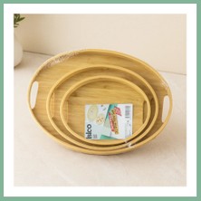 Bşk Virgo Oval Bambu Ahşap Tepsi Seti 3'lü (20X29, 26X36, 31X45 Cm) BSK2026