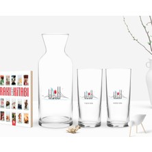 BK Gift Kişiye Özel Renkli Baskılı Istanbul Tasarımlı Turistik Ikili Rakı Bardağı Karaf ve Cep Kitabı Hediye Seti-2