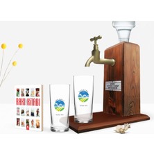 BK Gift Kişiye Özel Renkli Baskılı Sakarya Tasarımlı Turistik Ikili Rakı Bardağı Ahşap Rakı Standı ve Cep Kitabı Hediye Seti-1